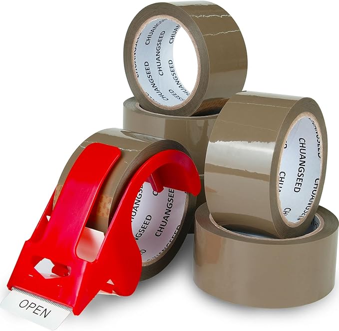 CHUANGSEED Packing Tape with Dispenser – 6 Rolls Brown Shipping Tape, Heavy by CHUANGSEED