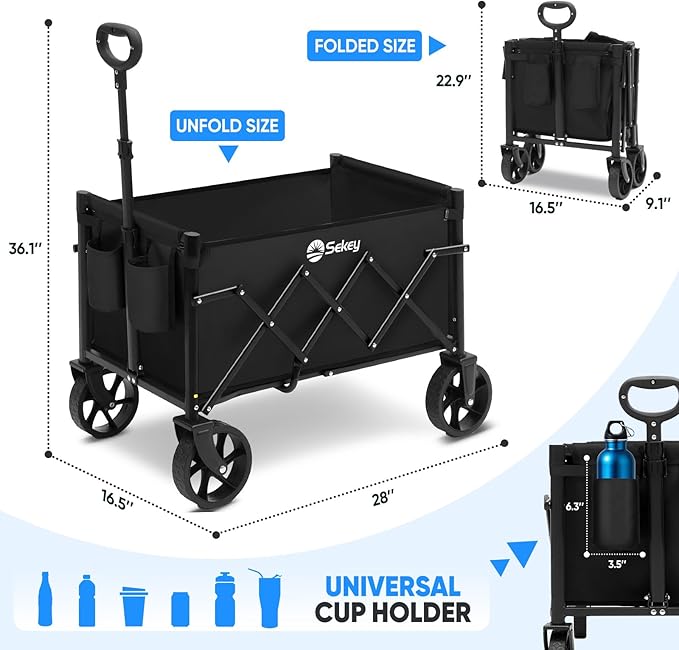 Sekey Wagon Cart with Wheels with 220LBS Capacity, Heavy Duty Wagon Carts - Image 7