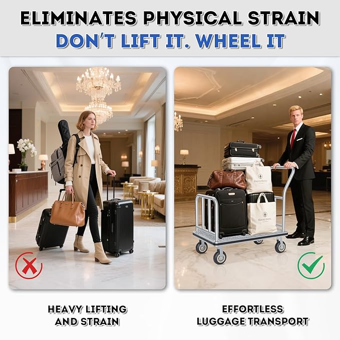 Hotel Luggage Cart, 900LBS Load Capacity Bellman's Cart - Image 5