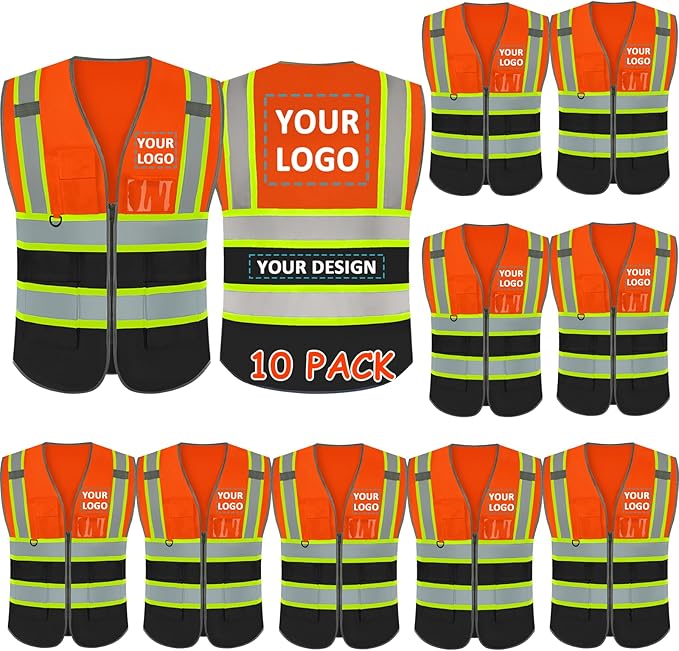 BeautyWill Custom Logo 10/20 Pack Safety Vest Class2 High Visibility Vest by BeautyWill