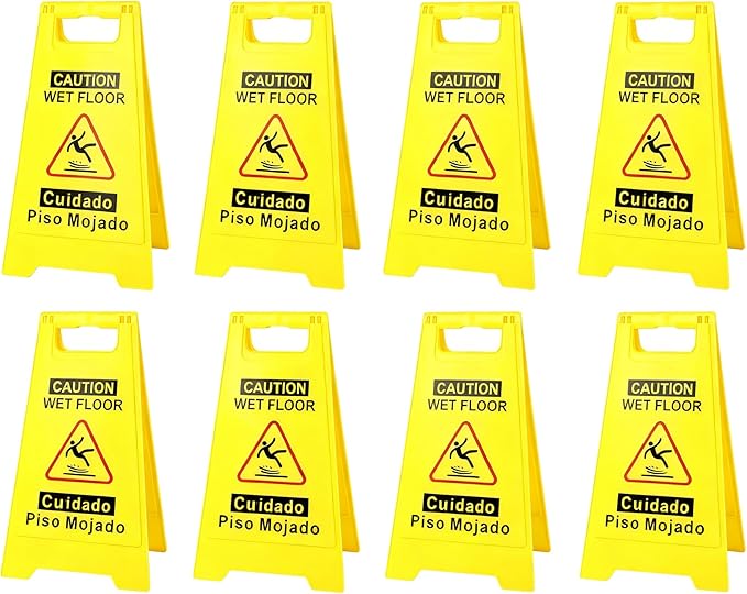 8 Pack Caution Wet Floor Sign, Bright Yellow, Double-Sided A-Frame Safety by Unknown