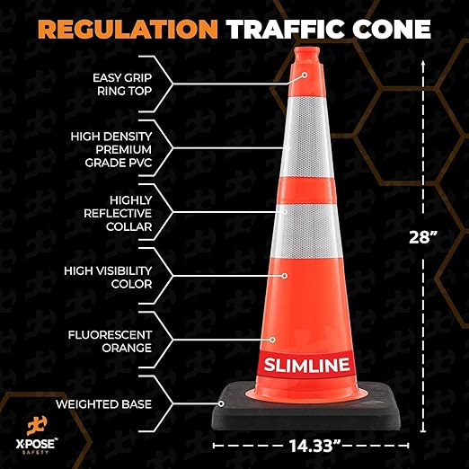 Xpose Safety 36 Inch Orange Slim Line Traffic Cones Heavy Duty 12lb 6" & 4" - Image 3