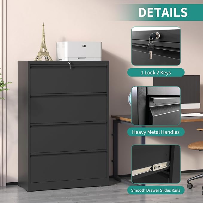 4 Drawer Lateral File Cabinet, Metal Filing Cabinets - Image 5