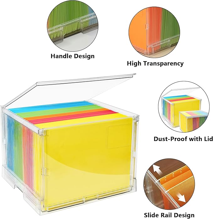 MUKAI File Organizer Box with Lid, Collapsible File Folder Organizer with Slide - Image 3