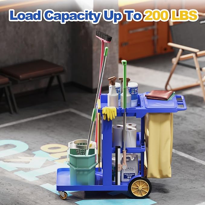 Nisorpa Commercial Janitorial Cart, 3-Shelf Housekeeping Cart, High Capacity - Image 4