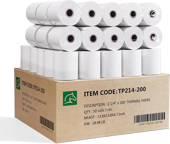 50 Rolls Thermal Receipt Paper Rolls 2 1/4 X 200, Fits All Pos Cash Registers by PonyPackaging