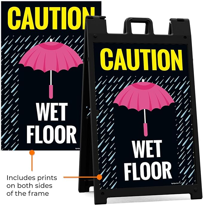 Caution Wet Floor Umbrella Sidewalk Sign Kit, 24x36 Inches, - Image 5