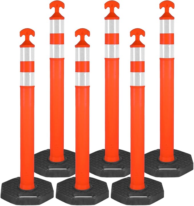 42" Traffic Delineator Posts, 6 Pack Orange Safety Cones by Ellumin-TrafficSafetyExpert