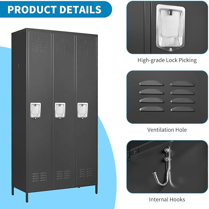 3 Doors Locker Storage Cabinet, Metal Locker - Image 4