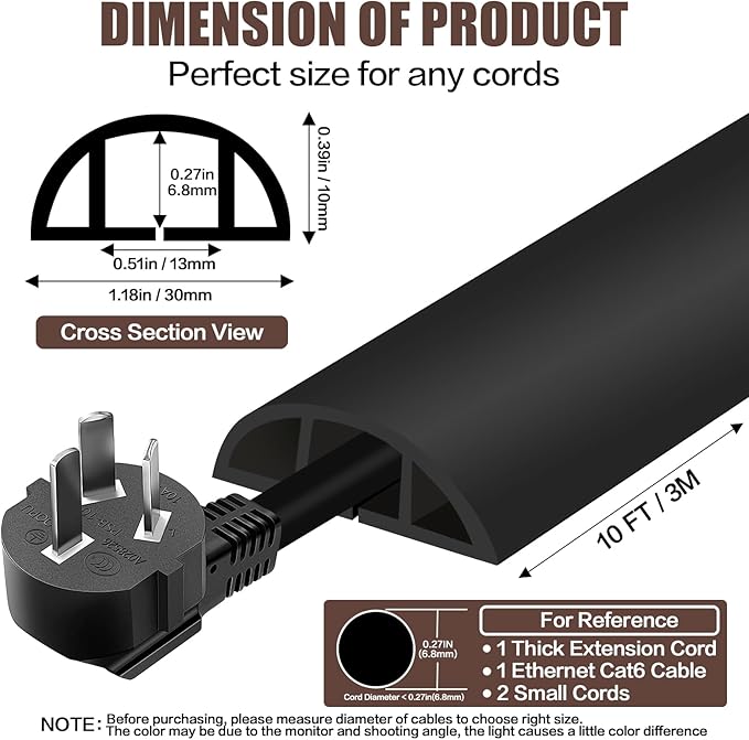 Floor Cord Cover Self Adhesive Cord Hider, 10FT Cable Management, Extension - Image 2