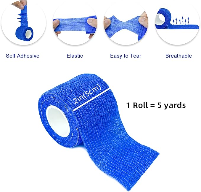 Blue-Self Adhesive Bandages Pre Wrap, Athletic Elastic Cohesive Bandage - Image 2