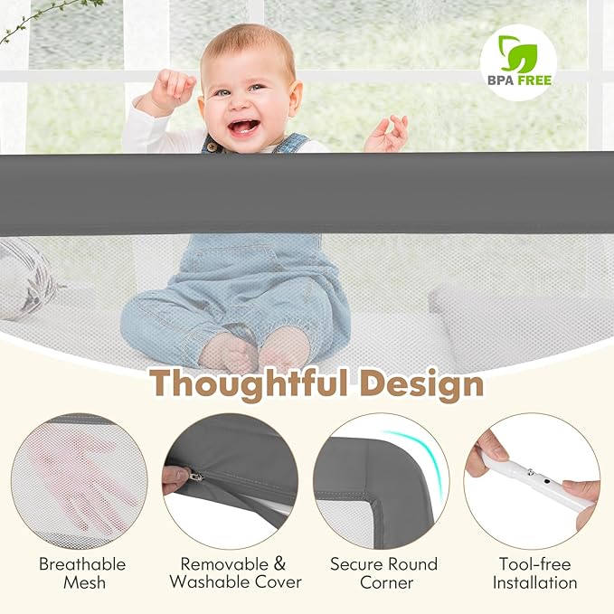 BABY JOY Bed Rails for Toddlers, Swing Down Bed Guard w/Safety Strap, Folding - Image 3