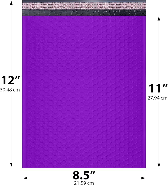 Purple Poly Bubble Mailers 8.5x12 inch #2 | Self Seal Padded Envelopes | - Image 2
