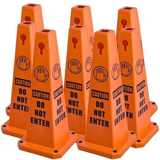 BESEA 8 Pack Red Safety Cones Caution DO NOT Enter Sign 4-Sided Heavy Duty by BeSea