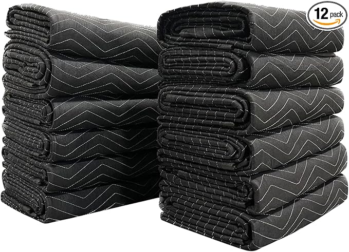 Moving Blankets Heavy Duty 12 Pack 72" x 80", Large Thick Quilted Furniture by Diamond+UP
