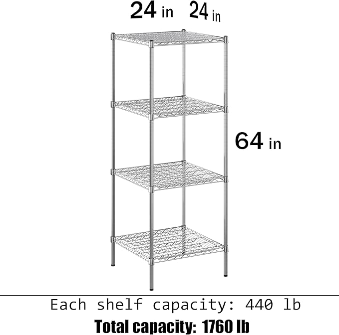 24" Deep x 24" Wide x 64" Height Wire Shelving Kit | 4-Tier | NSF Commercial - Image 3