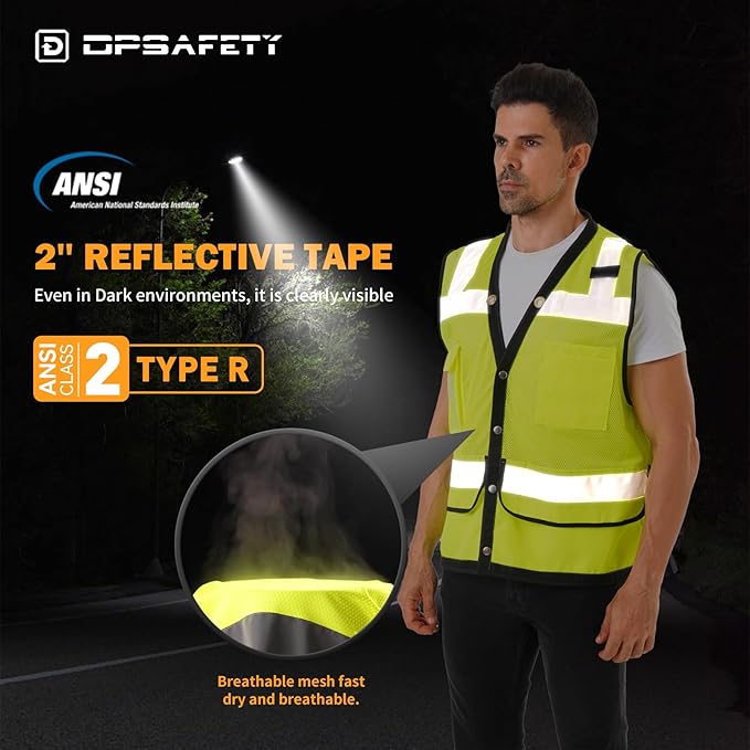 Reflective Safety Vest With Back Pocket, Hi Vis Class 2 Surveyor Vest, - Image 5