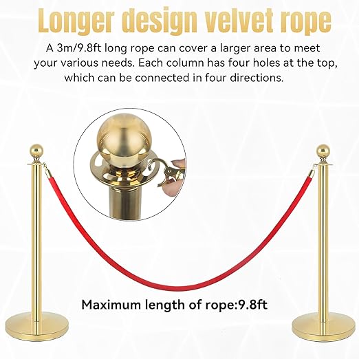 2Pack Stainless Steel Stanchion Posts 9.8ft Red Velvet Rope Suitable - Image 2