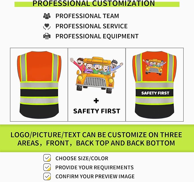 BeautyWill Custom Logo Safety Vest Class 2 High Visibility Reflective Vest - Image 4