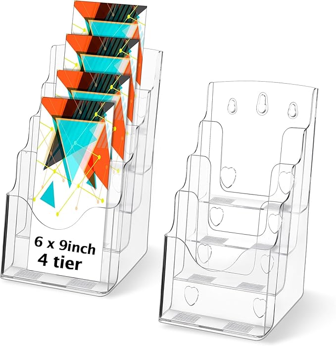 Crtiin 2 Pack 4 Tier Acrylic Brochure Holder Display Stand 6 x 9 Inch, Pamphlet by Crtiin