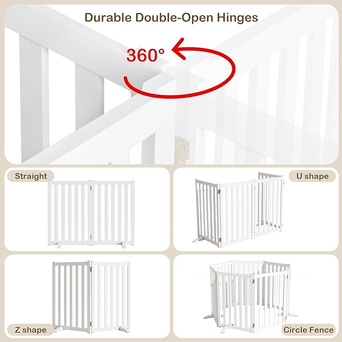 24" Height Tall Freestanding Pet Gate, Solid Wood Folding Safety Fence Wooden - Image 5