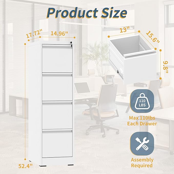 4 Drawer File Cabinet with Lock, Vertical Filing Cabinets - Image 3