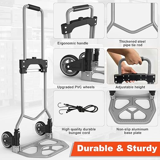Folding Hand Truck Dolly Cart, 180LBS Portable Aluminum Hand Truck Foldable - Image 2