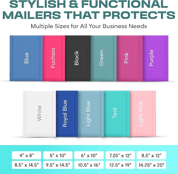 Teal Large Poly Bubble Mailers 9.5x14.5 inch #4 | Self Seal Padded Envelopes - Image 3