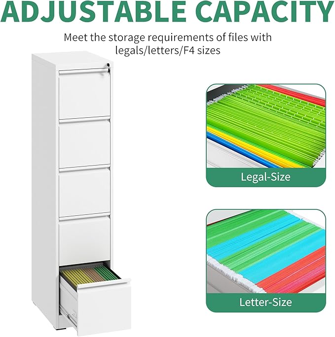 5 Drawer Mobile File Cabinet, Under Desk File Cabinet, Metal Filing Cabinets - Image 6