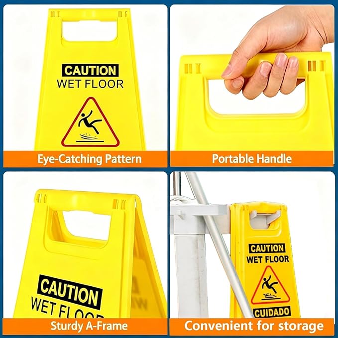 2 Pack Caution Wet Floor Sign, Bright Yellow, Double-Sided A-Frame Safety - Image 4