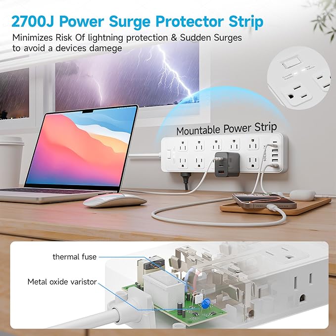 Power Strip Surge Protector Flat Plug - Image 8