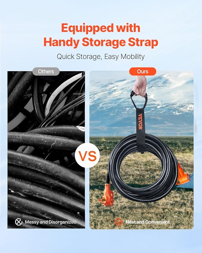 VEVOR 50 Amp RV Extension Cord 50 Feet, Heavy Duty STW 6/3+8/1 AWG Power Cord - Image 6