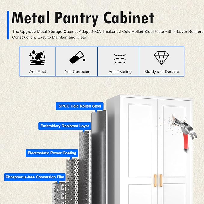 Kitchen Pantry Cabinet, 60 Inch Tall Pantry Storage Cabinet - Image 6