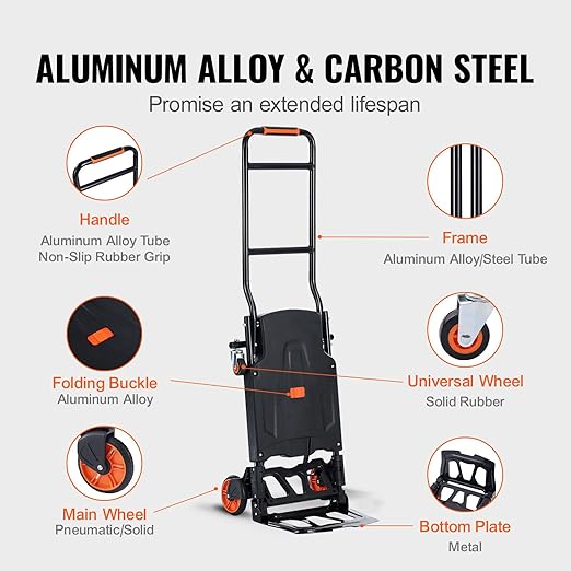 VEVOR Aluminum Folding Hand Truck, 2 in 1 Design 300 Lbs Capacity, Heavy Duty - Image 5