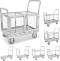 Upgrade Platform Truck with Cage, Mutipurpose 7-in-1 Heavy-Duty Utility Cart by Warmyou