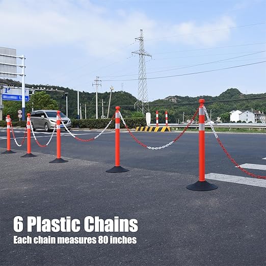 6-Set Pack 40" inch Red White Work Zone Chain Post Set, Traffic Delineator Post - Image 3
