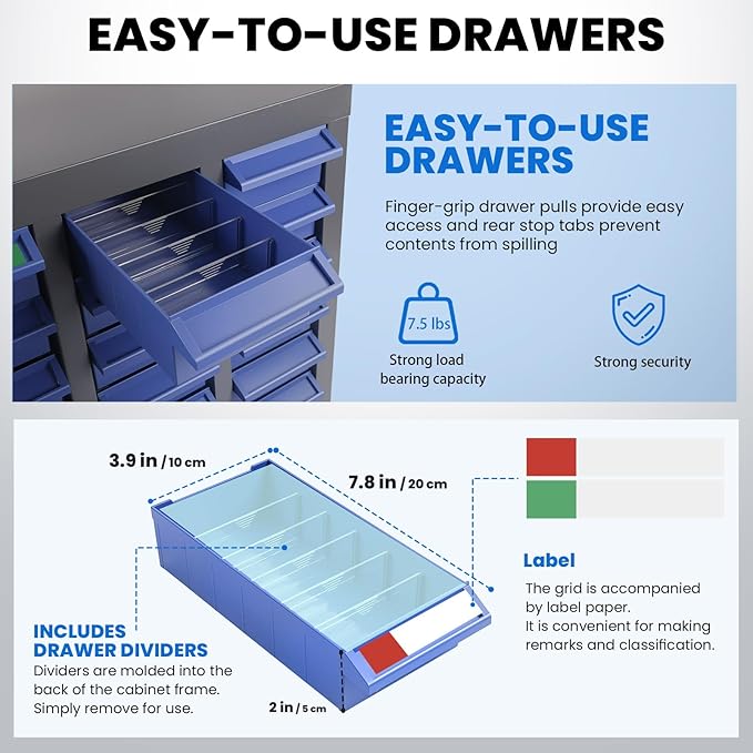 75 Drawer Heavy Duty Parts Cabinet, 2mm Steel Frame & ABS Drawers - Image 4