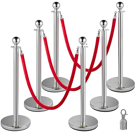 VEVOR Stanchion Post with Velvet Ropes, Stainless Steel Queue Barrier Line by VEVOR