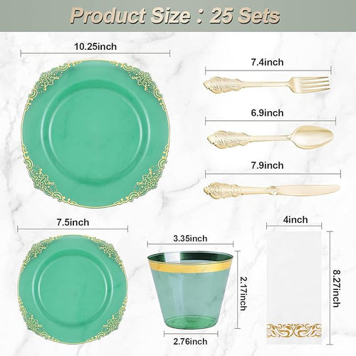 175PCS Clear Green Plastic Plates - Image 2