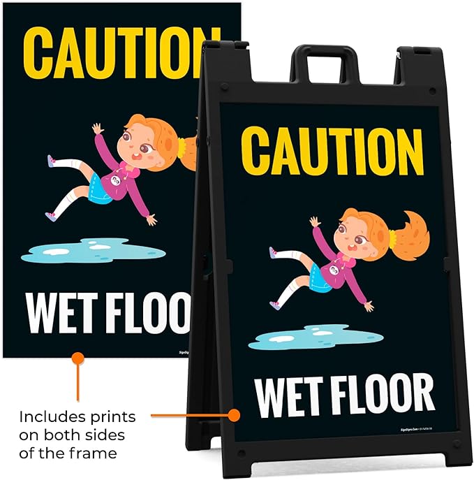 Caution Wet Floor with Graphic Sidewalk Sign Kit, 24x36 Inches, with A Frame - Image 5