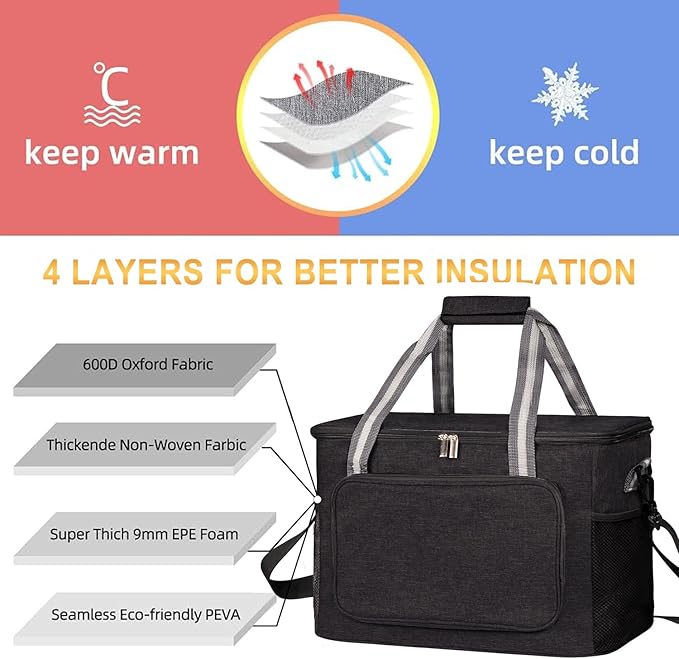iknoe Large Cooler Bag Collapsible, 24L Insulated Bags, Leakproof Lunch Cooler - Image 3
