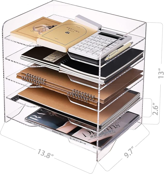 Acrylic Paper Letter Tray Organizer, 5 Tiers, Transparent, Rectangular - Image 9