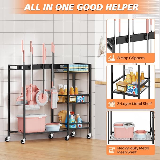 Broom and Mop Holder, MUNNAR Broom Storage Holder - Image 4