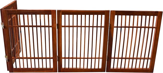 Pet Dog Gate Strong and Durable Freestanding Folding Acacia Hardwood Portable - Image 8
