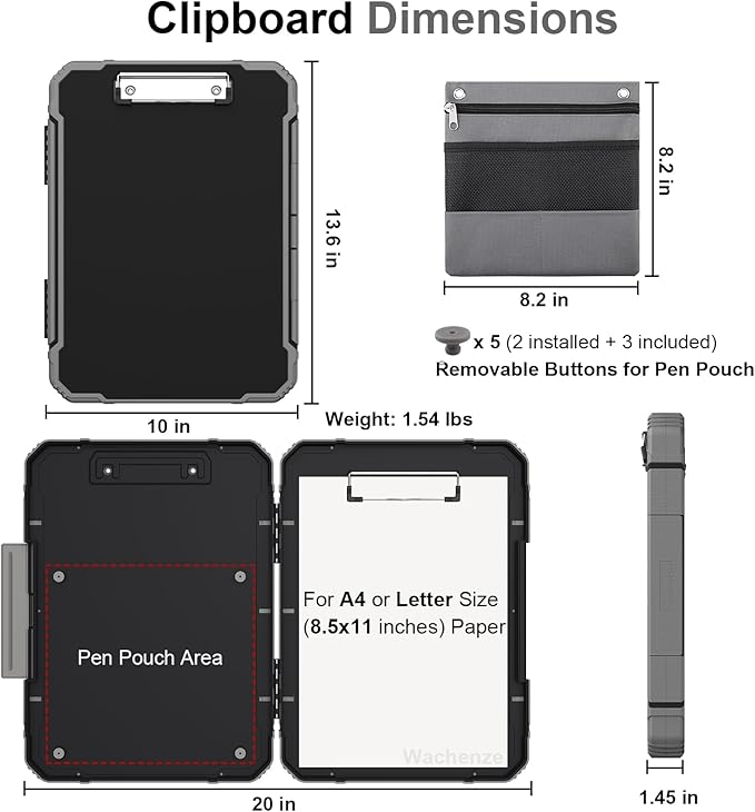Thicker Clipboard with Storage, Internal Pen Pouch Included, A4 / Letter Size - Image 2