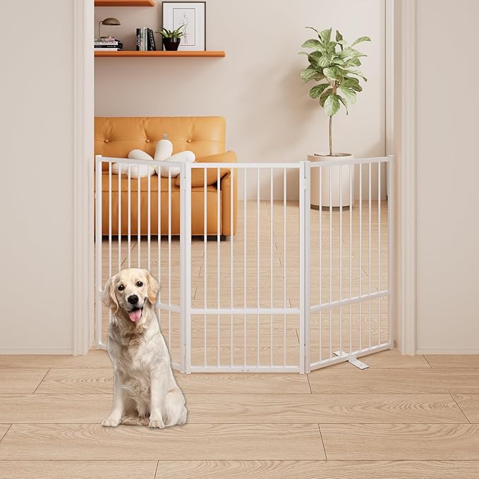 3 Panels Full Metal Freestanding Dog Gates, 60” W x 36” H Folding Pet Gate Fence - Image 3