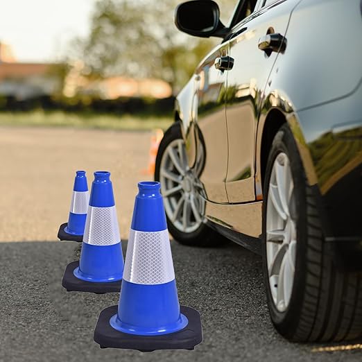 4 Pack 12 Inch Blue PVC Traffic Cones Black Base, Sport Training Cones - Image 5