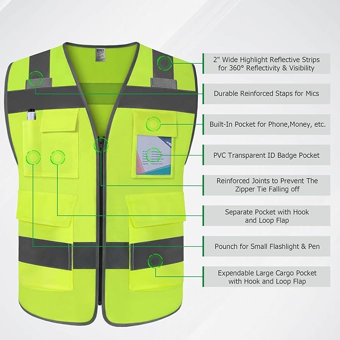 TCCFCCT Construction Vest 5 Pockets Reflective Safety Vest - Image 3