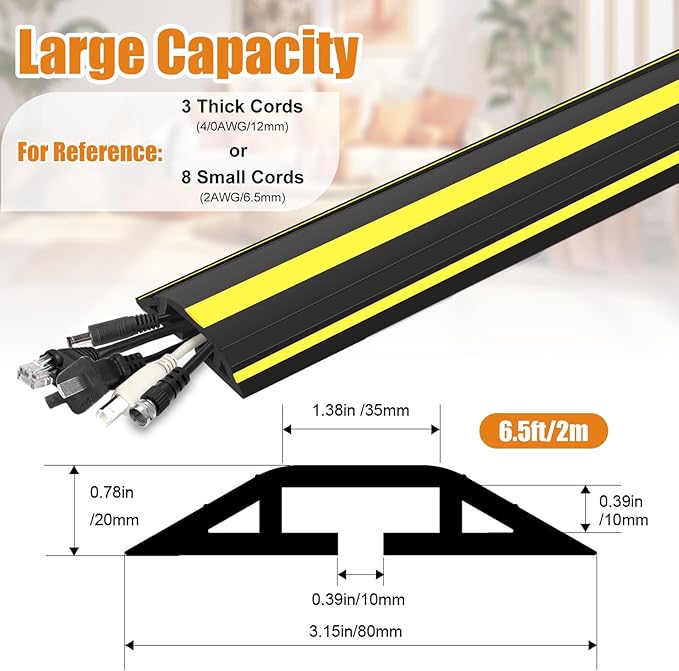 6.5 ft Cord Covers for Wires on Floor, Heavy Duty PVC Duct Floor Cord Cover - Image 5