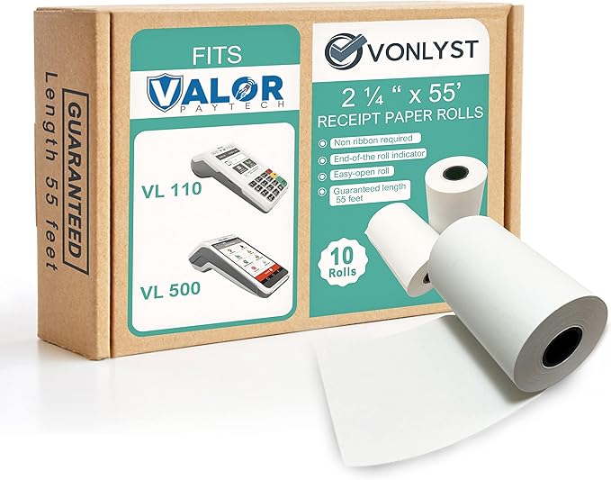Receipt Paper Roll for Valor Paytech VL 110 and VL 500 Credit Card Machine by VonlystReceiptPaperSpecialist